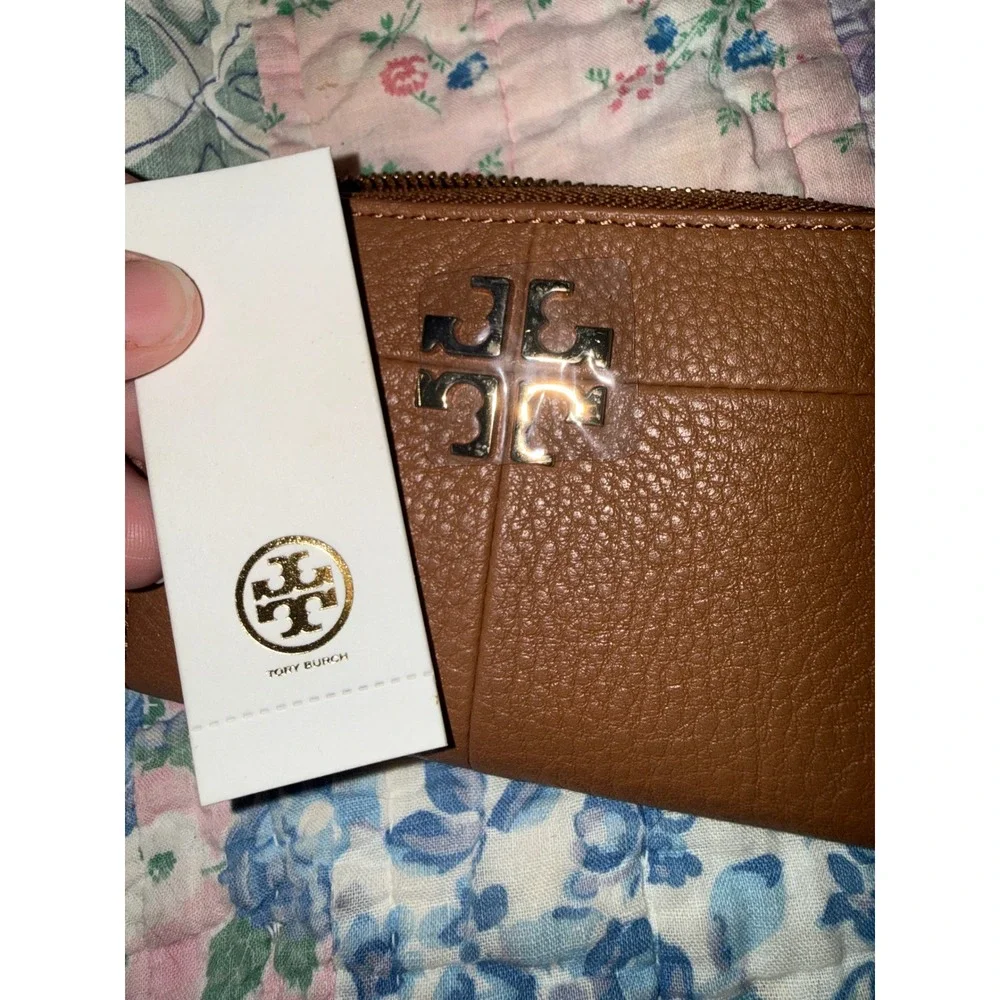 Tory Burch Ivy Zip Coin Case Bark Brown Pebbled Leather Wallet 31151 NWT